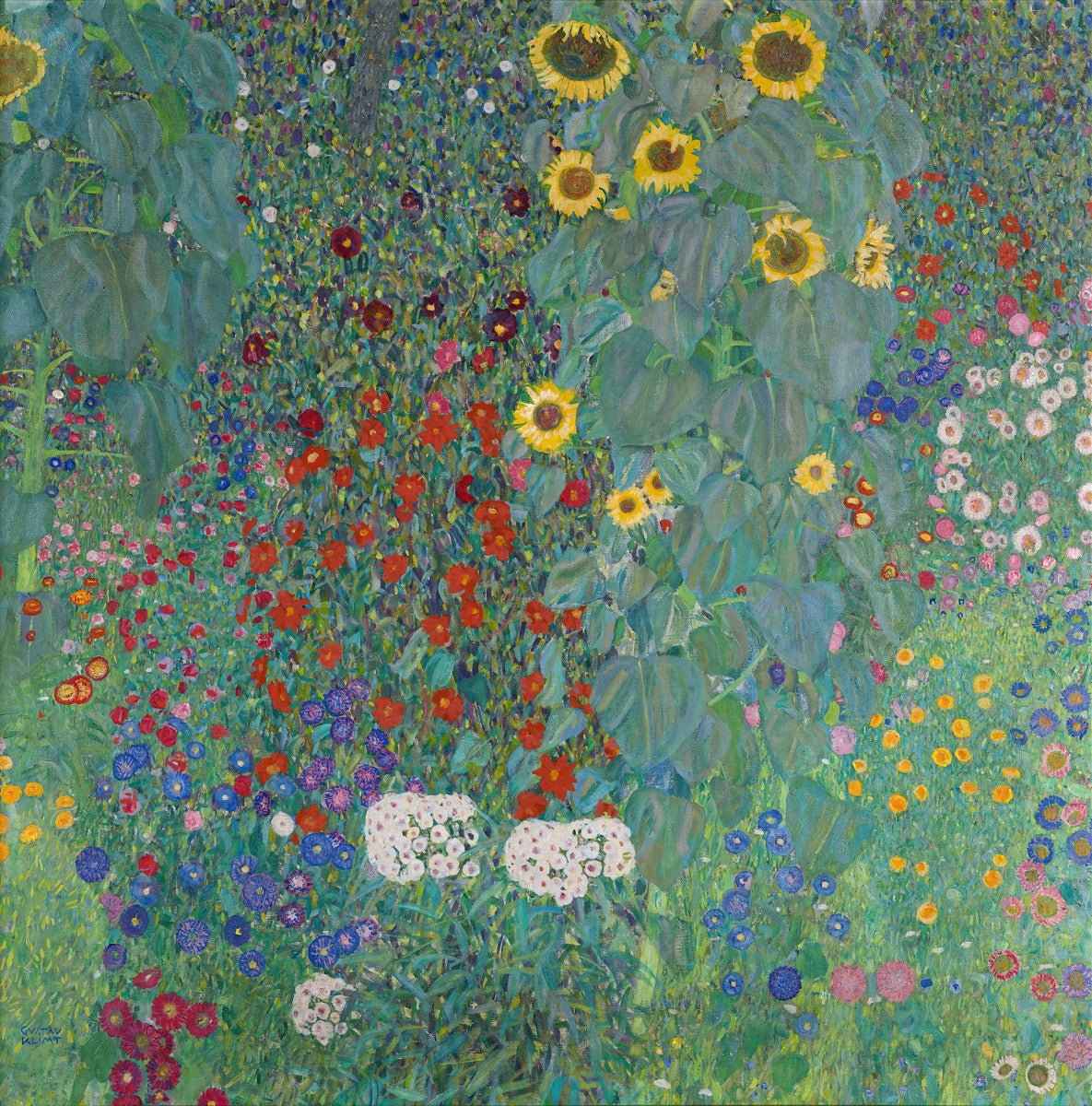 Cottage garden with sunflowers by Gustav Klimt