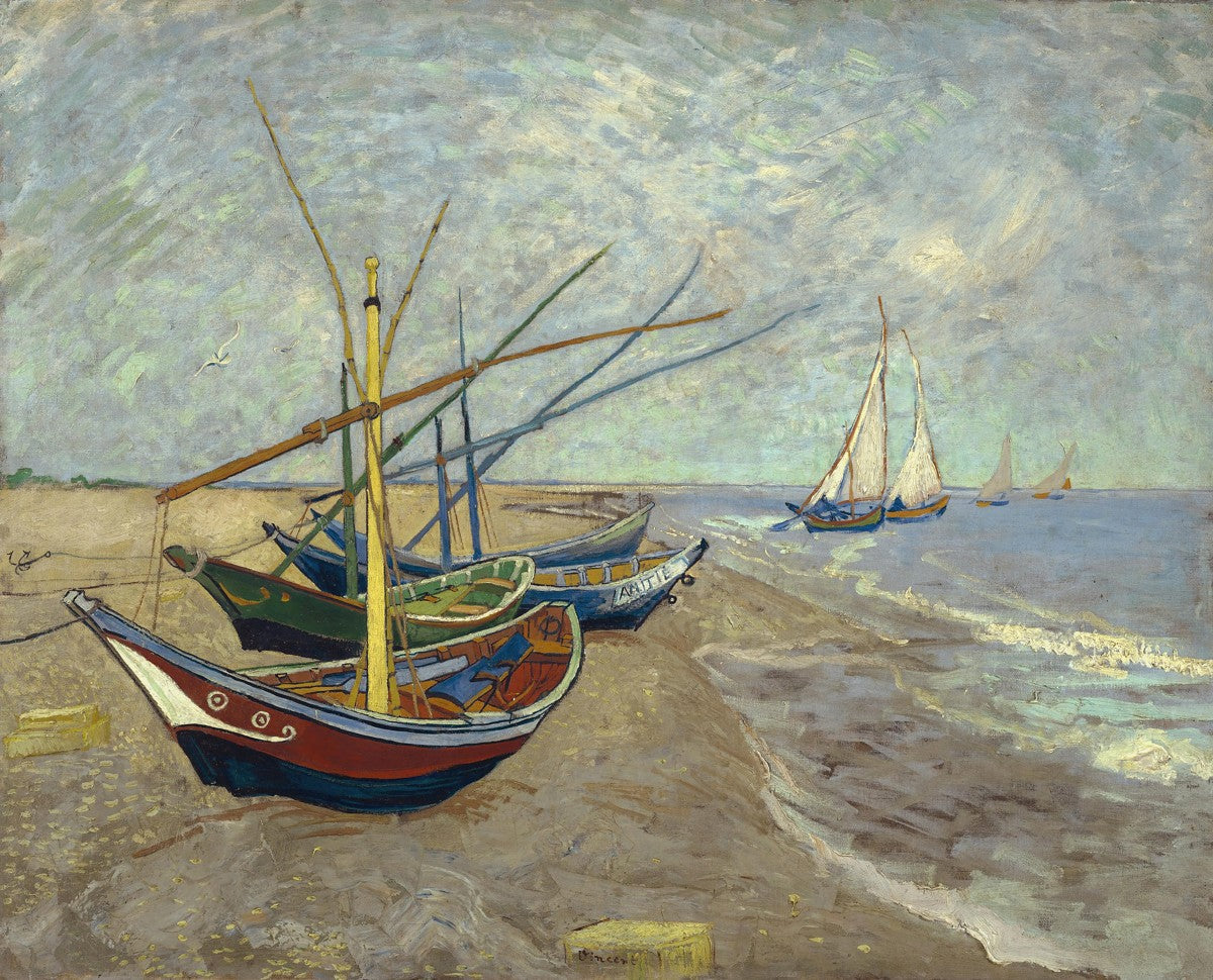 Fishing boats on the beach at Les Saintes-Maries-de-la-Mer by Vincent van Gogh