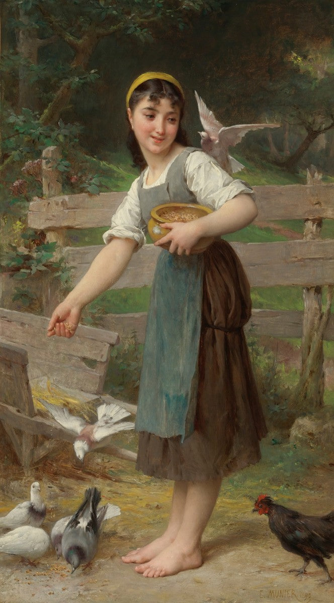 Feeding The Doves (1890) by Émile Munier