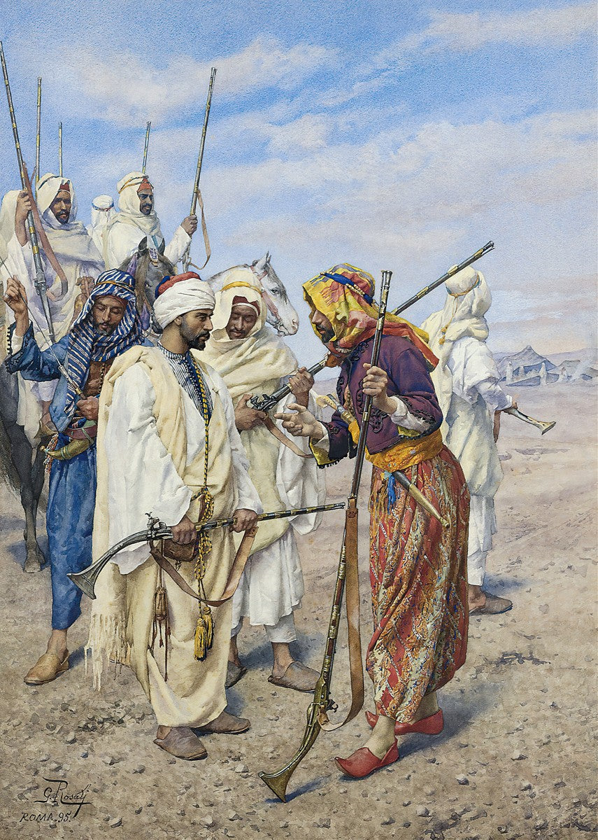 Bedouins preparing a raiding party (1895) by Giulio Rosati