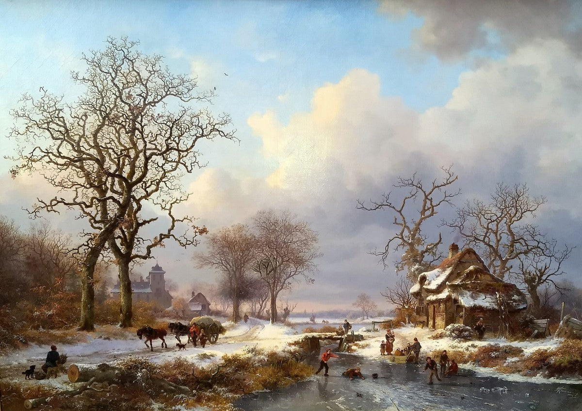 Dutch Winter Landscape with Skaters by Frederik Marinus Kruseman