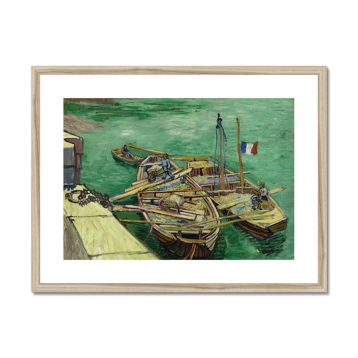 Quay with men unloading sand barges by Vincent van Gogh Framed & Mounted Print