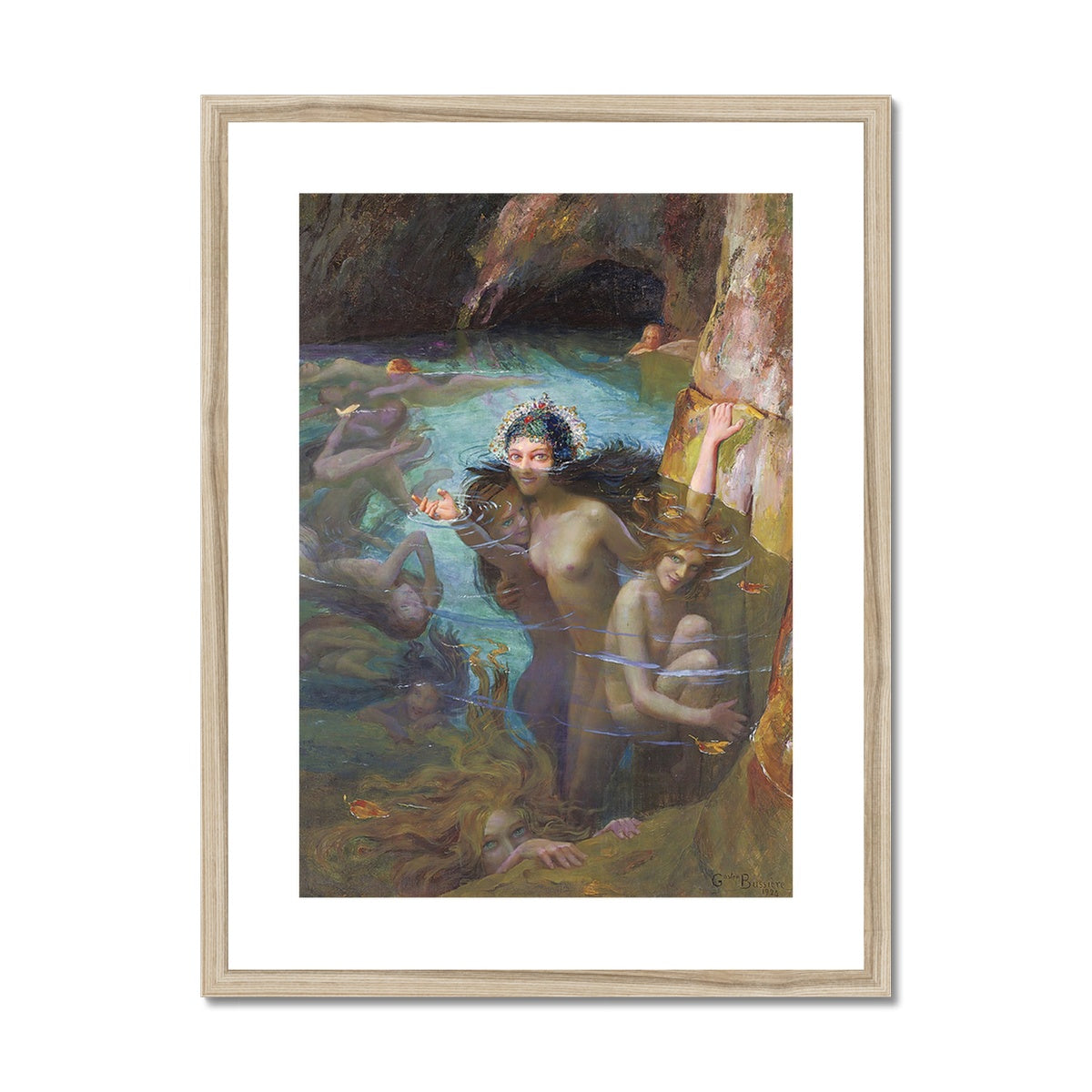 Sea Nymphs At A Grotto (1924) by Gaston Bussière Framed & Mounted Print