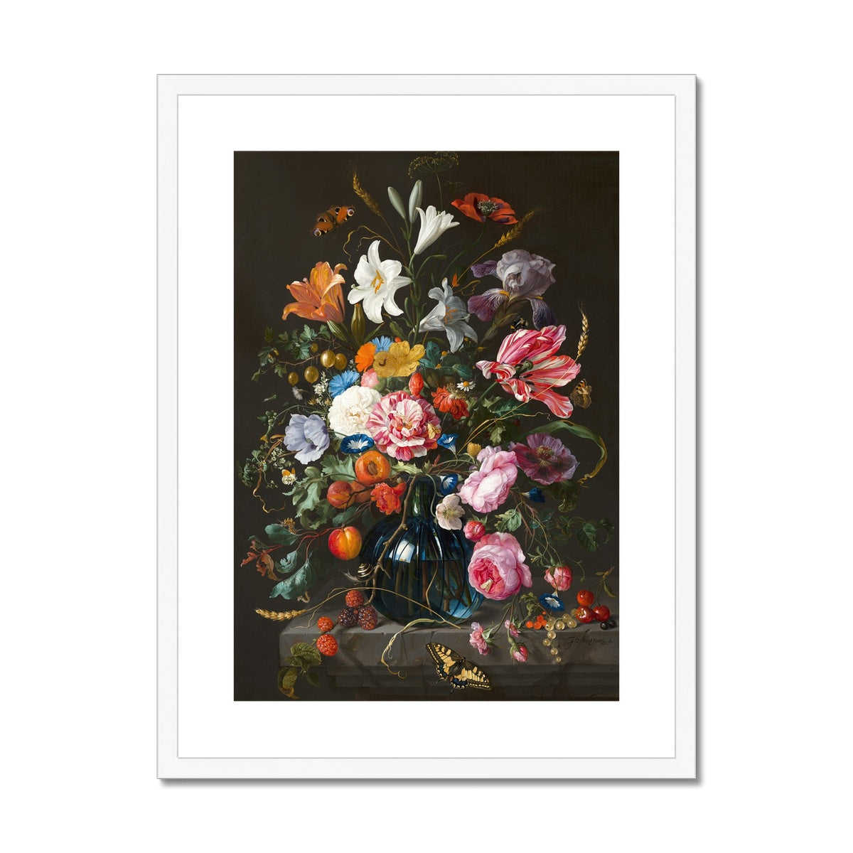 Vase of Flowers (c. 1670) by Jan Davidsz de Heem Framed & Mounted Print