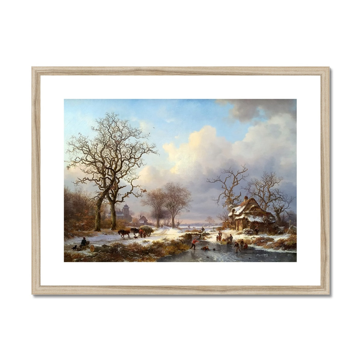 Dutch Winter Landscape with Skaters by Frederik Marinus Kruseman Framed & Mounted Print