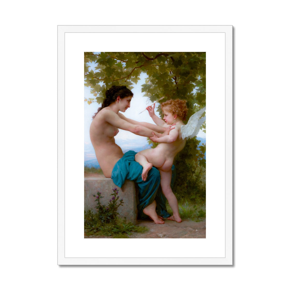 A Young Girl Defending Herself against Eros by William Bouguereau Framed & Mounted Print