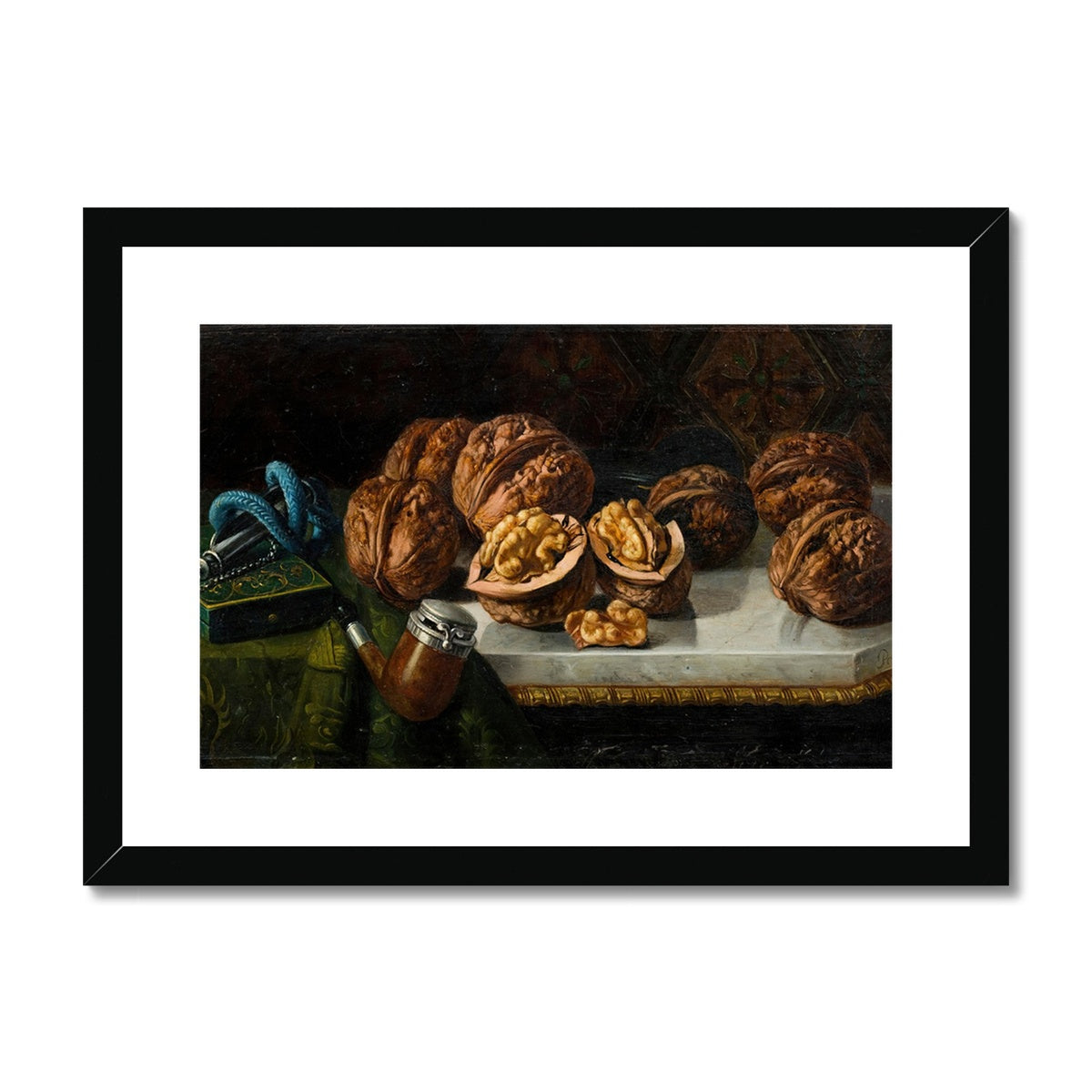 Still Life with Walnuts and Meerschaum (19th century) by Jose Felipe Parra Framed & Mounted Print