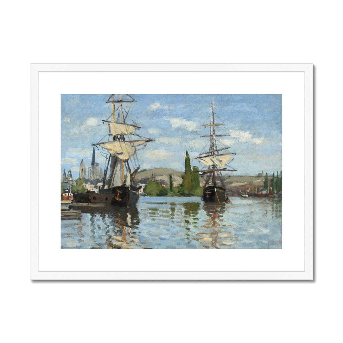 Ships Riding on the Seine at Rouen by Claude Monet  Framed & Mounted Print