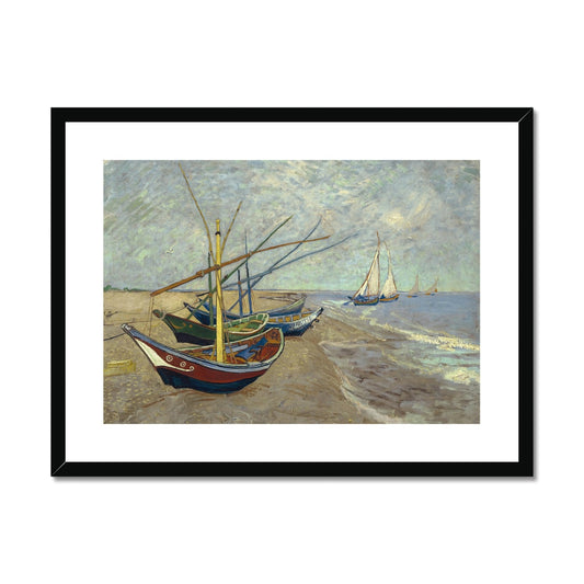 Fishing boats on the beach at Les Saintes-Maries-de-la-Mer by Vincent van Gogh Framed & Mounted Print