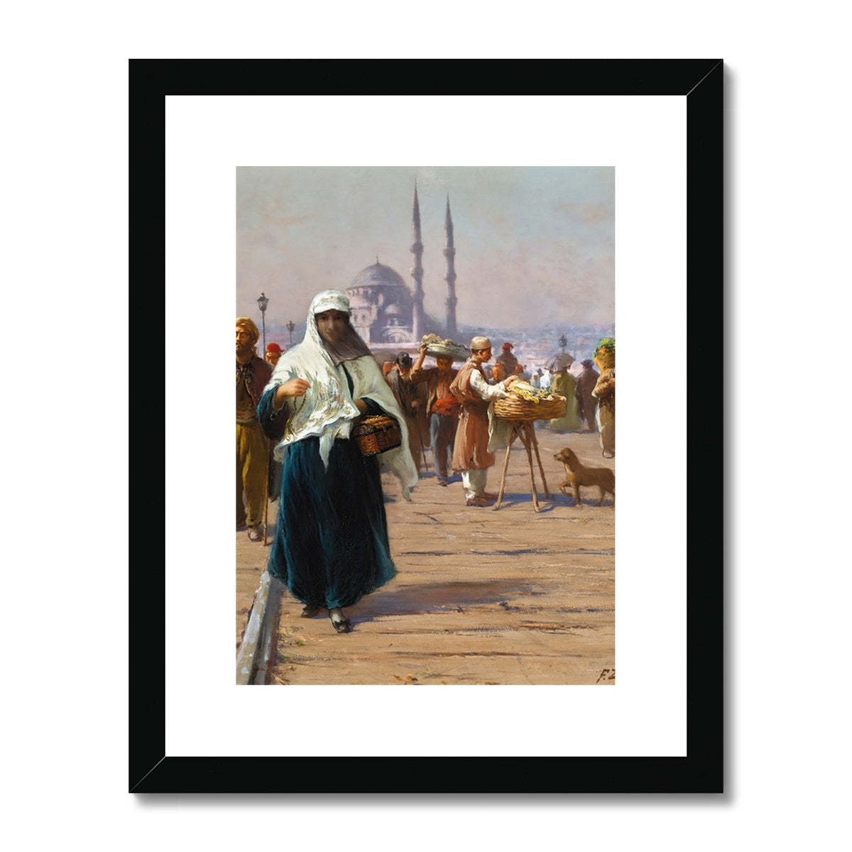 On The Galata Bridge, Constantinople by Fausto Zonaro Framed & Mounted Print