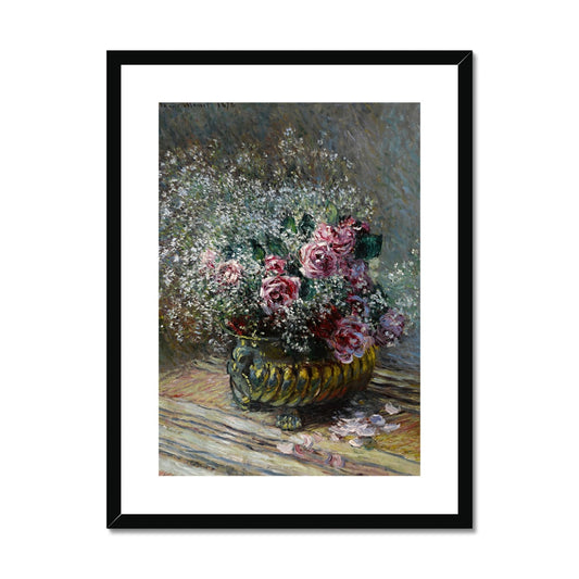 Fleurs dans un pot (Roses et brouillard) by Claude Monet Framed & Mounted Print