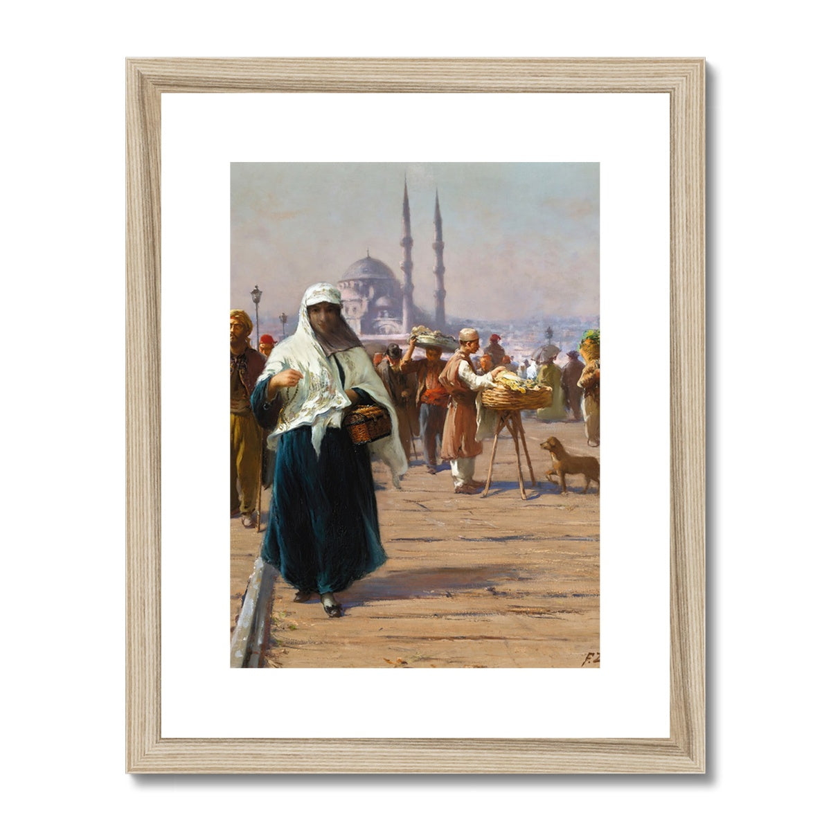 On The Galata Bridge, Constantinople by Fausto Zonaro Framed & Mounted Print