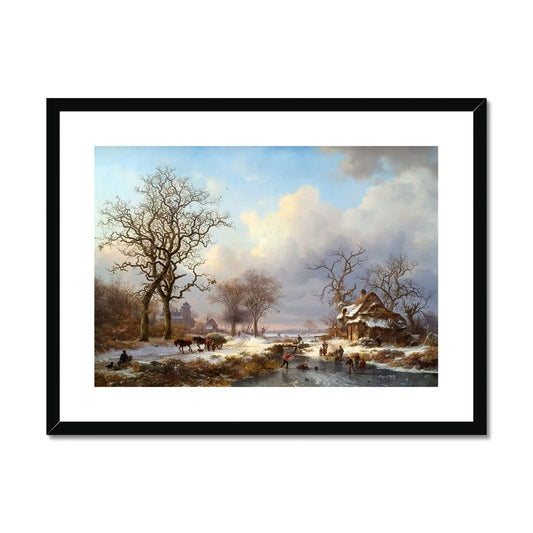 Dutch Winter Landscape with Skaters by Frederik Marinus Kruseman Framed & Mounted Print