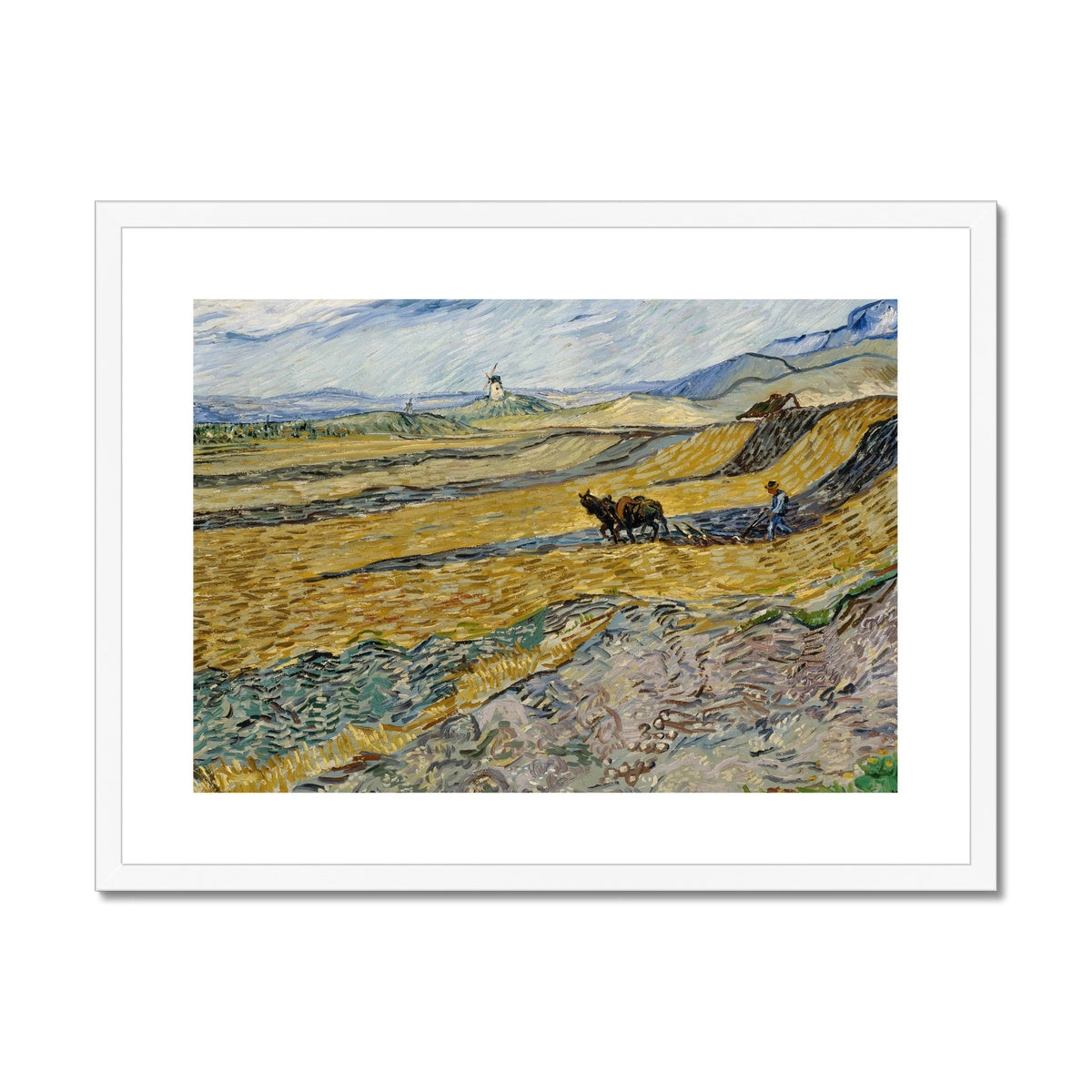 Enclosed Field with Ploughman by Vincent van Gogh  Framed & Mounted Print