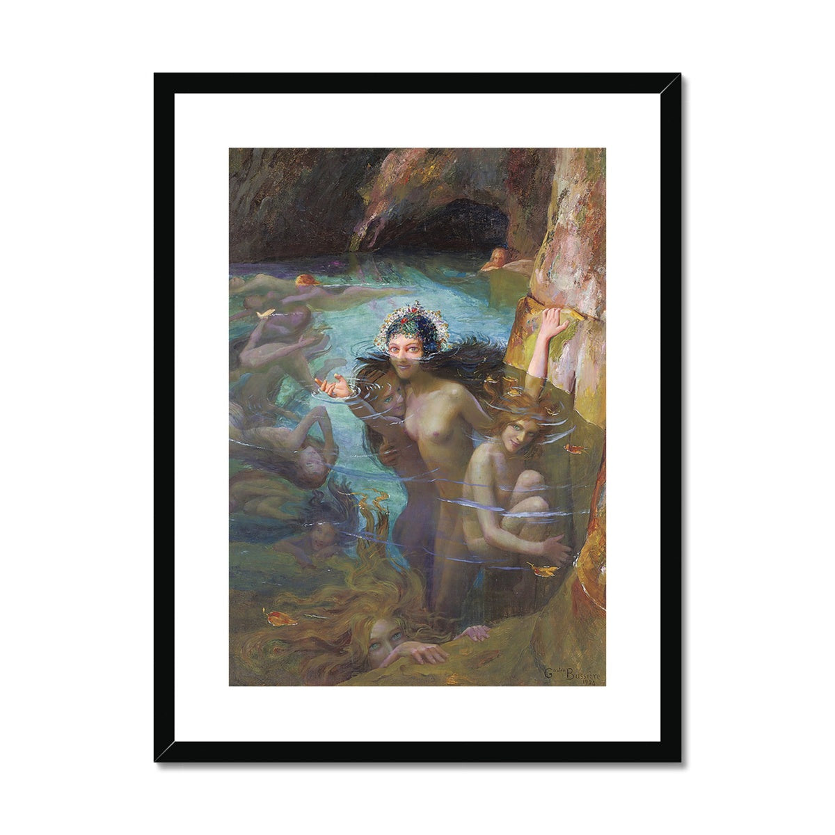 Sea Nymphs At A Grotto (1924) by Gaston Bussière Framed & Mounted Print