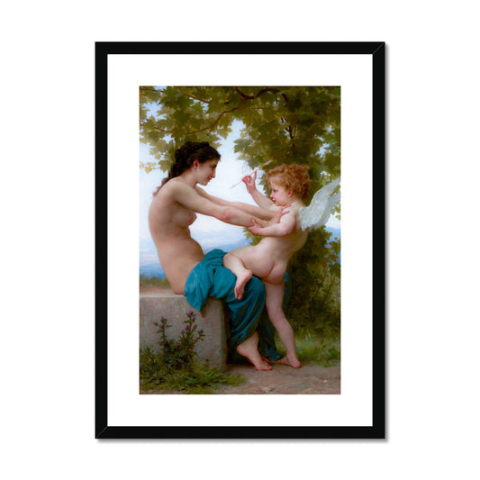 A Young Girl Defending Herself against Eros by William Bouguereau Framed & Mounted Print