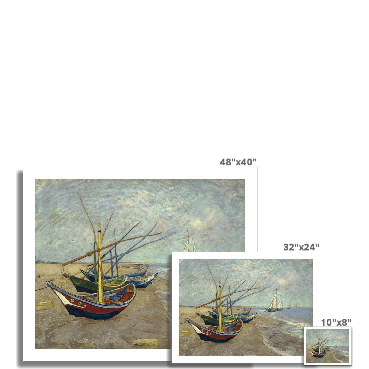 Fishing boats on the beach at Les Saintes-Maries-de-la-Mer by Vincent van Gogh Fine Art Print