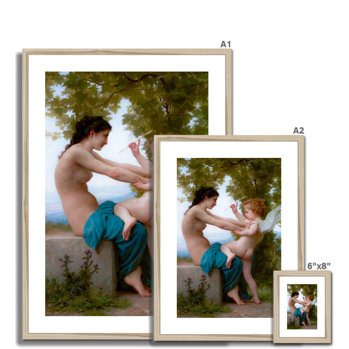 A Young Girl Defending Herself against Eros by William Bouguereau Framed & Mounted Print