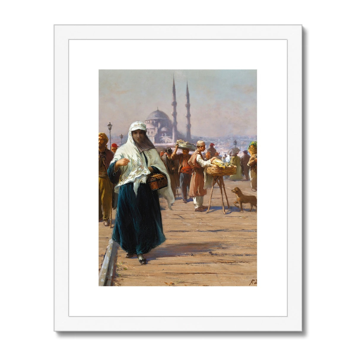 On The Galata Bridge, Constantinople by Fausto Zonaro Framed & Mounted Print