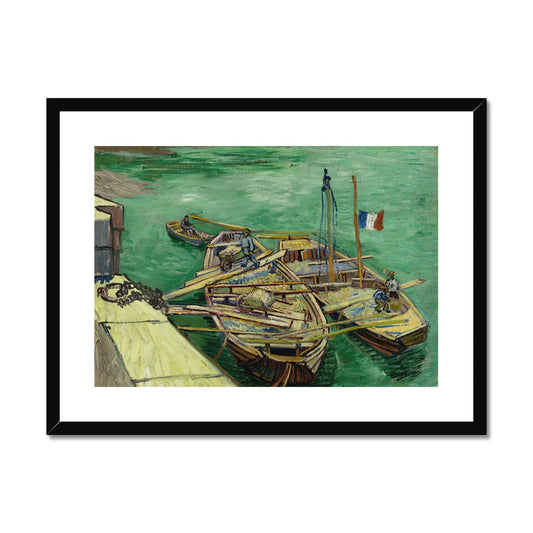 Quay with men unloading sand barges by Vincent van Gogh Framed & Mounted Print