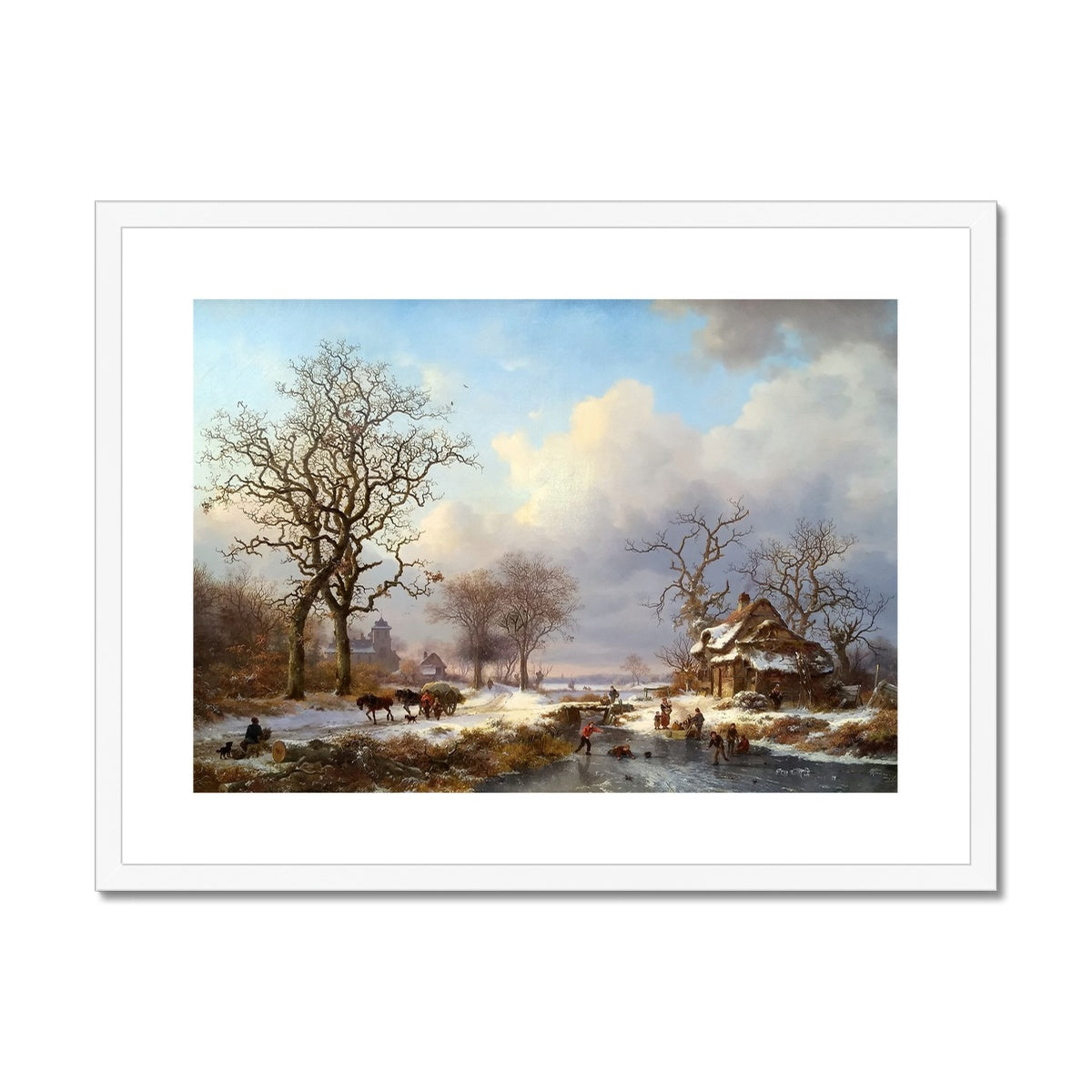 Dutch Winter Landscape with Skaters by Frederik Marinus Kruseman Framed & Mounted Print